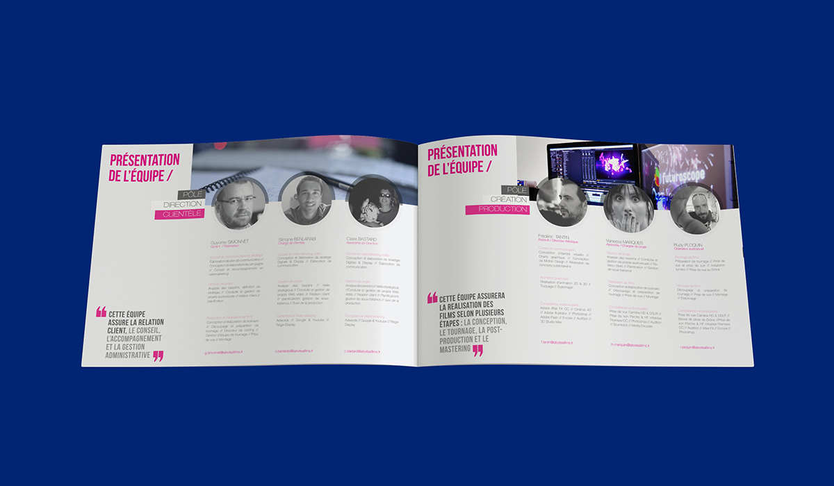 brochure la boîte à films, page de présentation de l'équipe